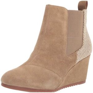 TOMS Bailey Booties Women 6.5 Toffee Suede NWT Herringbone Wedge Ankle Boots